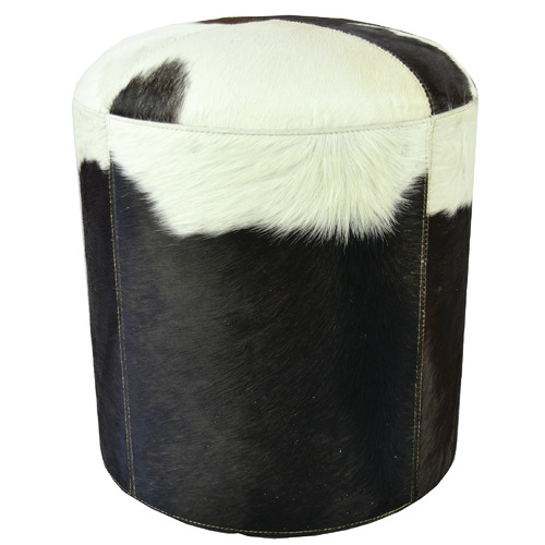 Black & White Calatrava Round Cowhide Ottoman