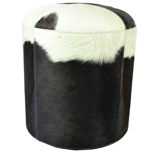 Black & White Calatrava Round Cowhide Ottoman