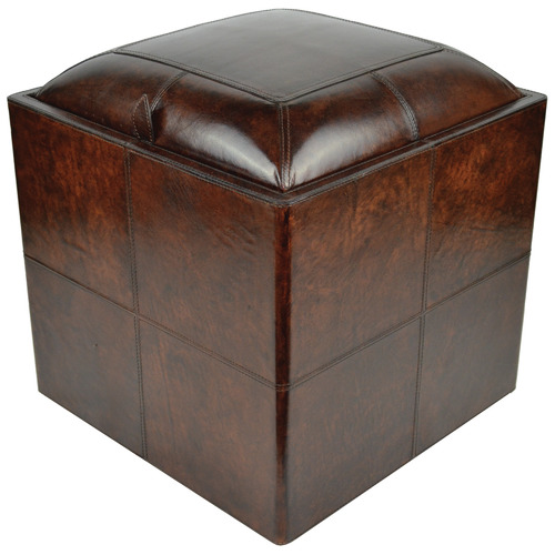 Kundra Dainese Leather Storage Ottoman, Leather Storage Cube Ottoman