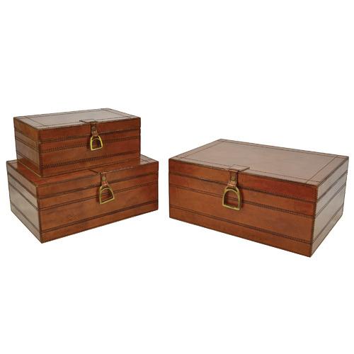 3 Piece Leather Boxes with Stirrup Set | Temple & Webster