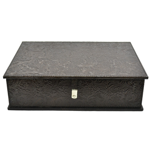 Kundra Black Print Leather Document Box | Temple & Webster