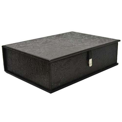 Kundra Black Print Leather Document Box | Temple & Webster