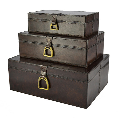 Kundra 3 Piece Leather Buffalo Boxes with Stirrup Set | Temple & Webster