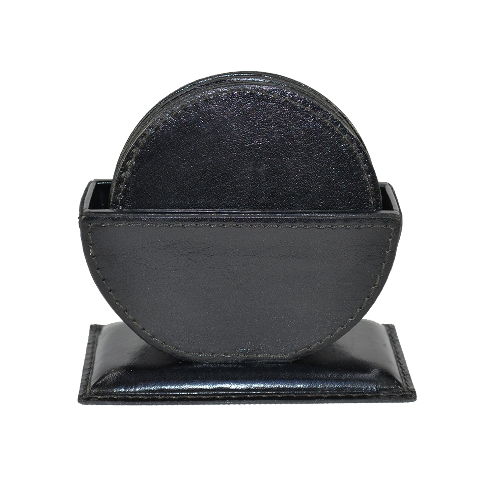 5 Piece Buffalo Leather Coaster & Holder Set