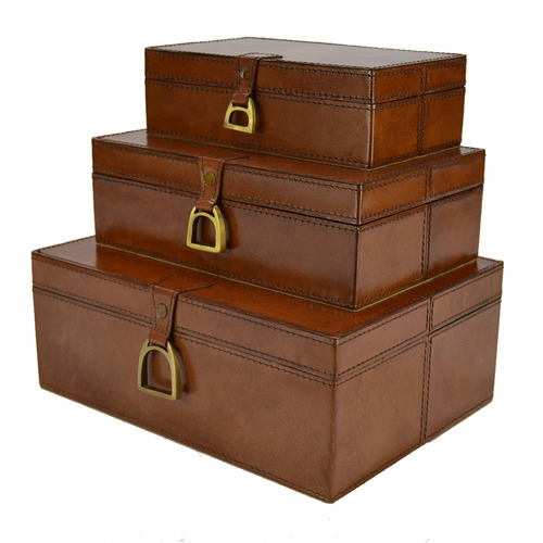 Kundra 3 Piece Leather Buffalo Boxes with Stirrup Set | Temple & Webster