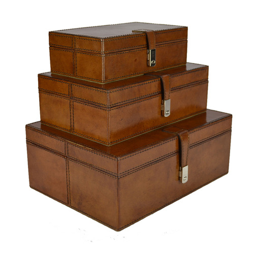 3 Piece Tan Leather Buffalo Boxes Set | Temple & Webster