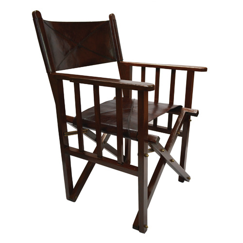 Kundra Dark Brown Buffalo Leather Director's Chair | Temple & Webster