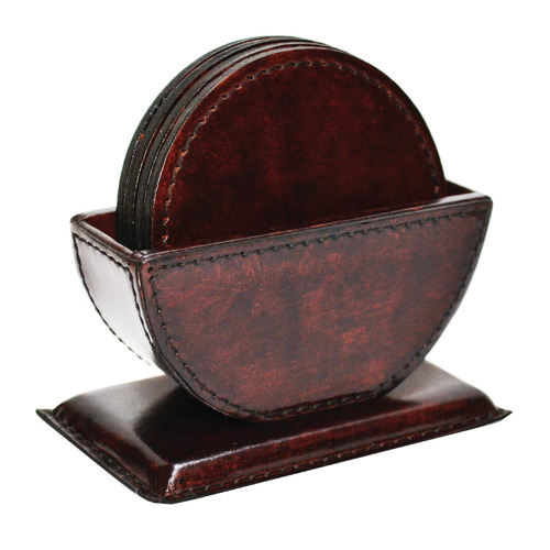 Kundra 7 Piece Buffalo Leather Coaster & Holder Set | Temple & Webster