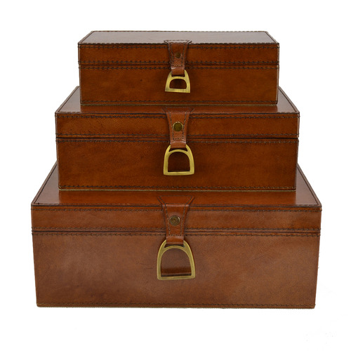 Kundra 3 Piece Leather Buffalo Boxes with Stirrup Set | Temple & Webster