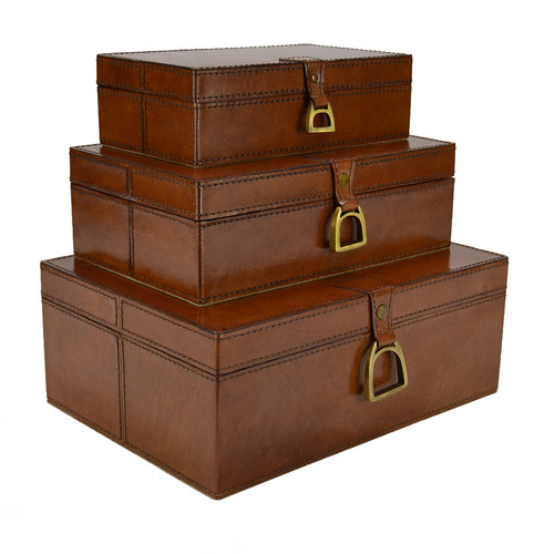 Kundra 3 Piece Leather Buffalo Boxes with Stirrup Set | Temple & Webster