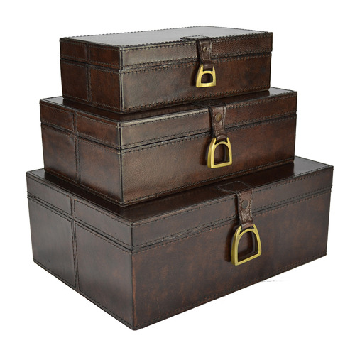 Kundra 3 Piece Leather Buffalo Boxes with Stirrup Set | Temple & Webster