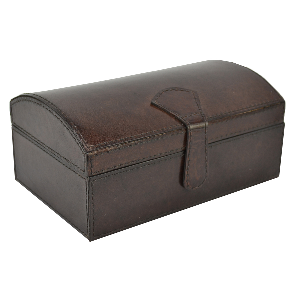 Dark Leather Curve Top Jewellery Box