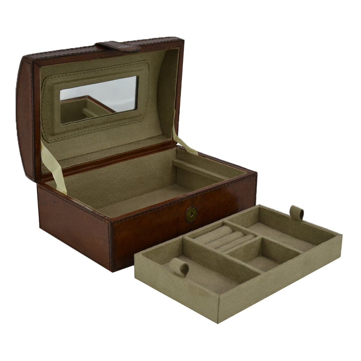 Tan Leather Curve Top Jewellery Box
