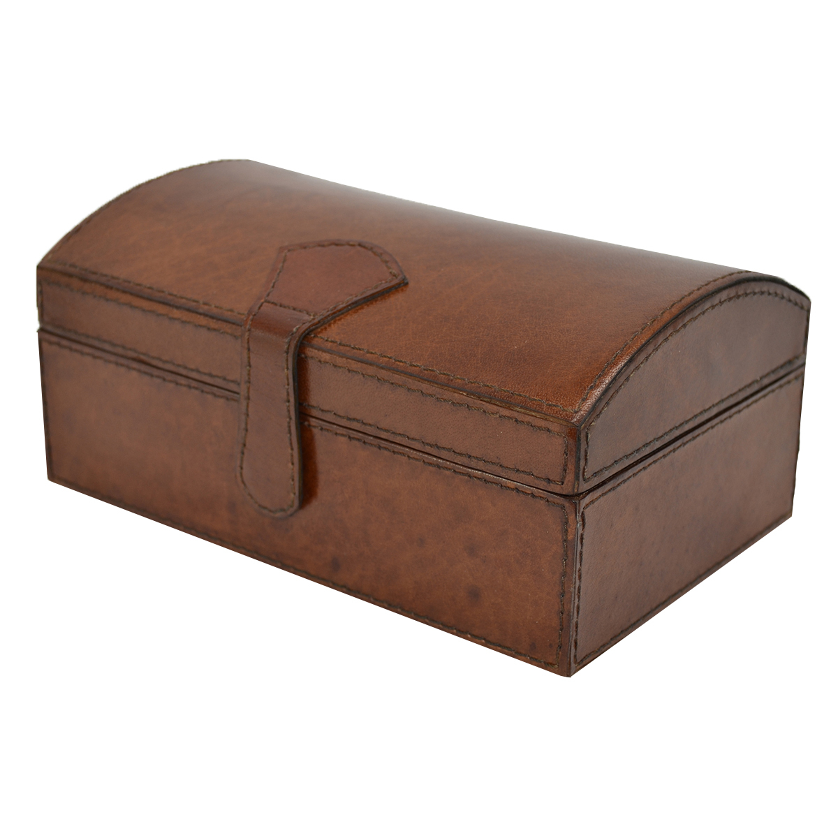 Tan Leather Curve Top Jewellery Box