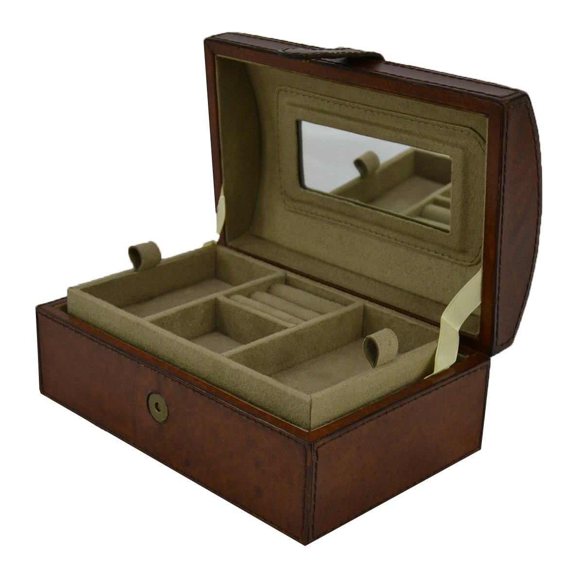 Tan Leather Curve Top Jewellery Box