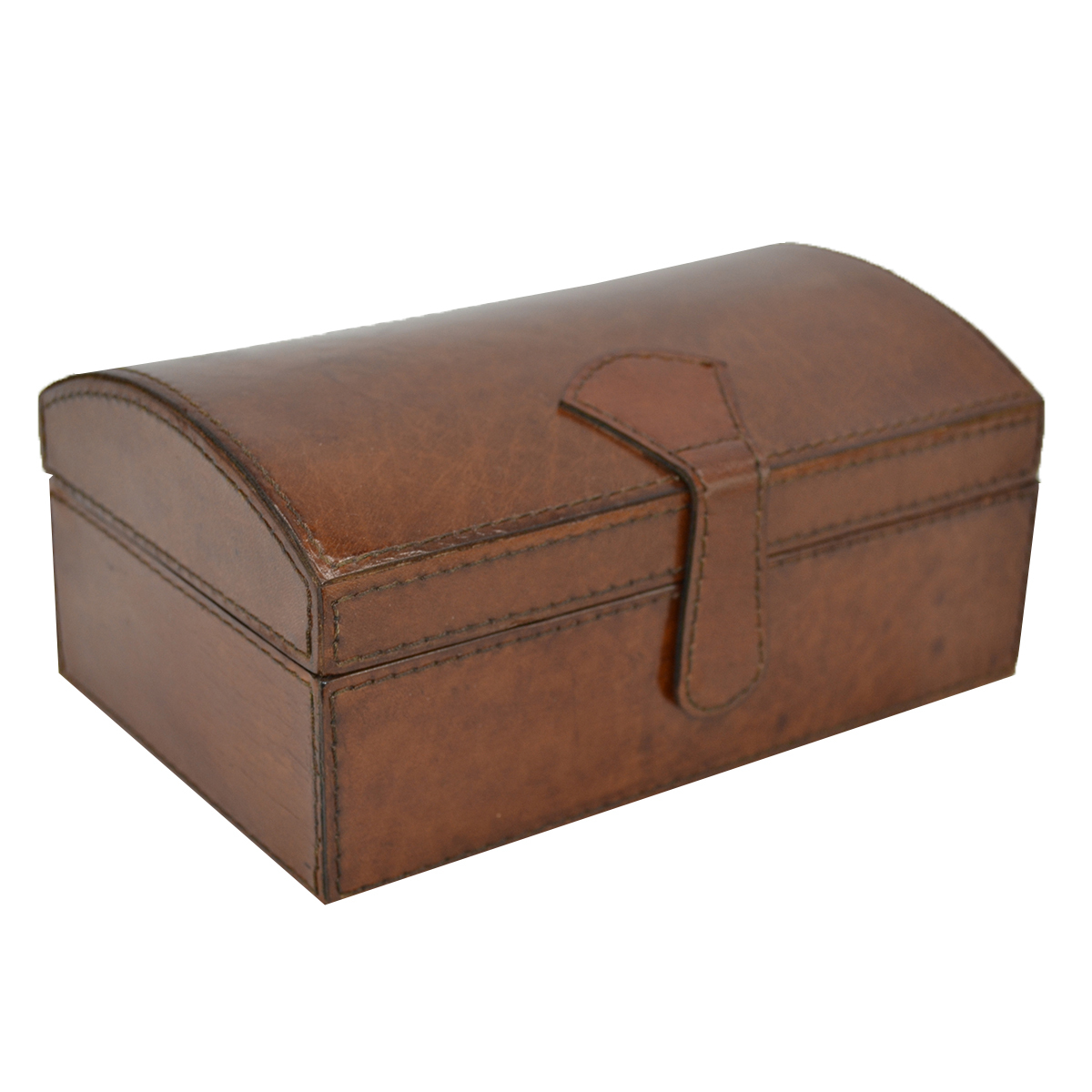 Tan Leather Curve Top Jewellery Box