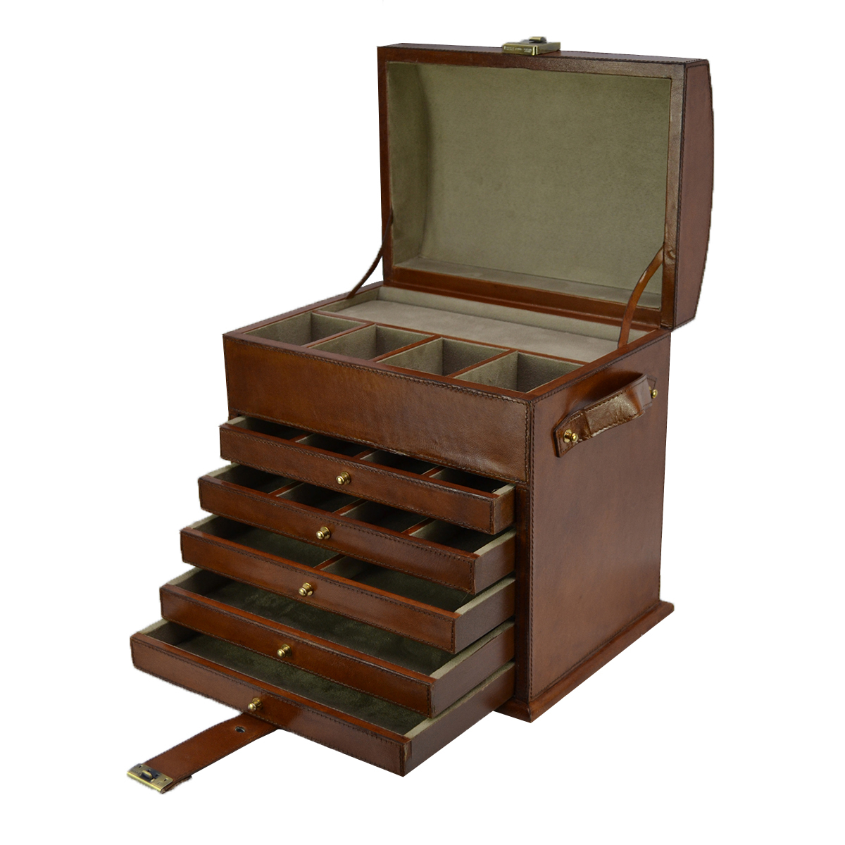 Tan Leather 6 Rack Jewellery Box
