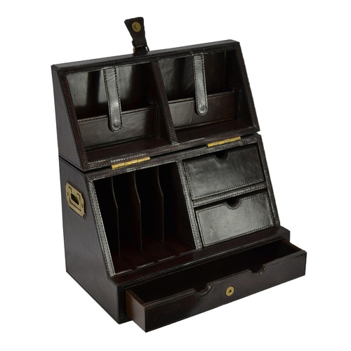 Dark Leather Stationery Box