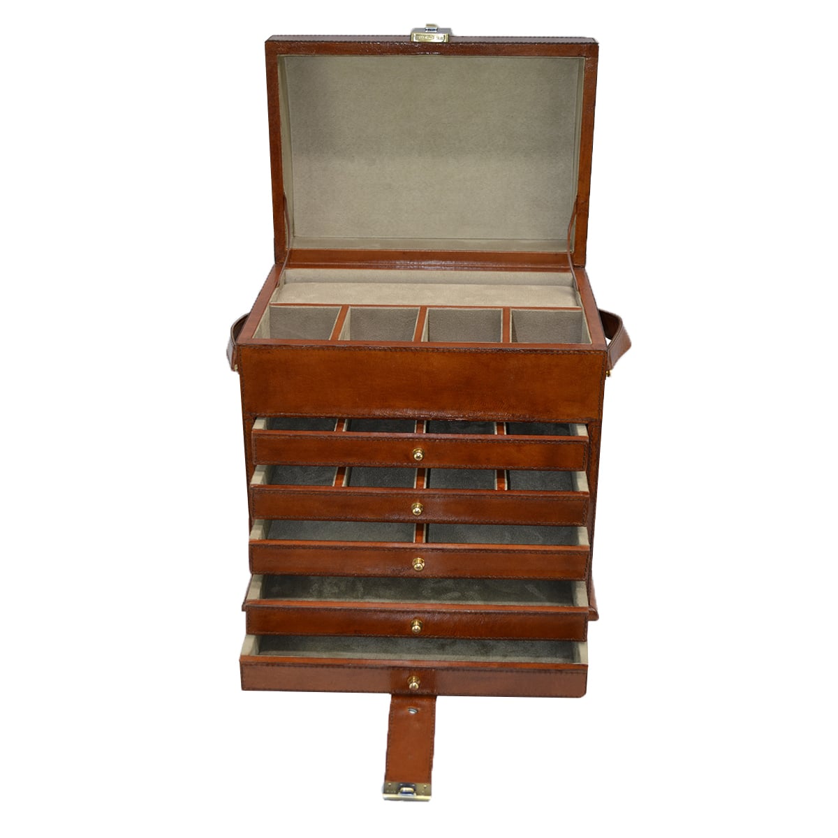 Tan Leather 6 Rack Jewellery Box