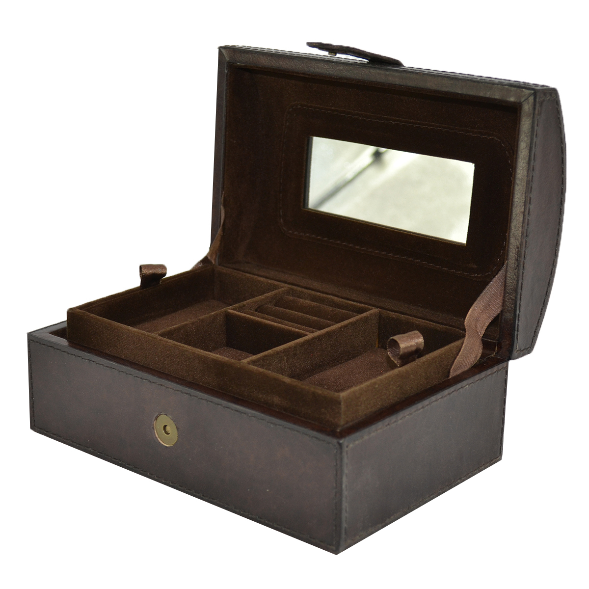 Dark Leather Curve Top Jewellery Box