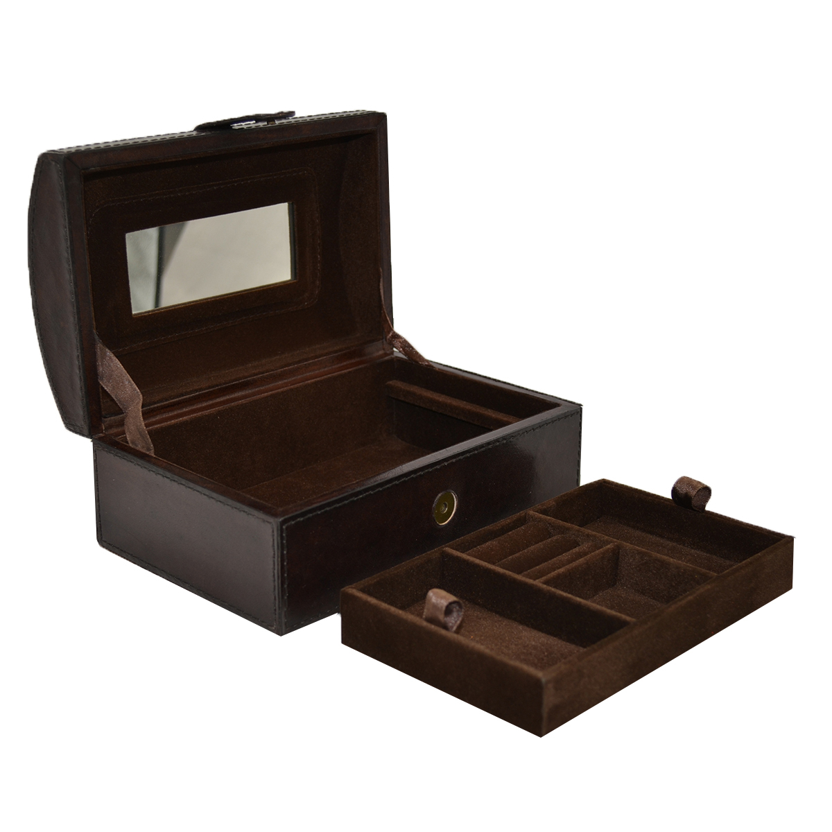Dark Leather Curve Top Jewellery Box