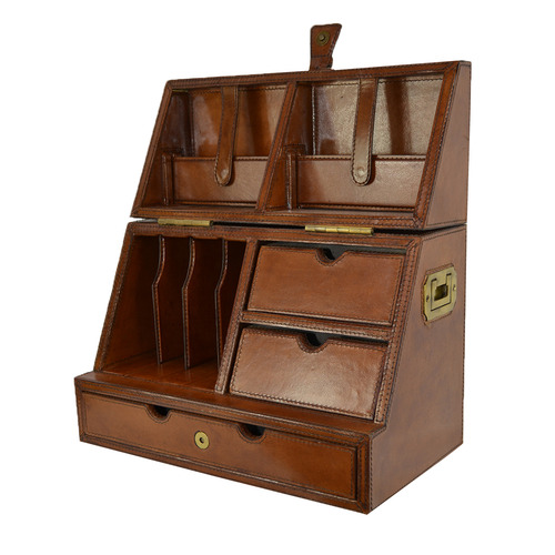Tan Leather Stationery Box