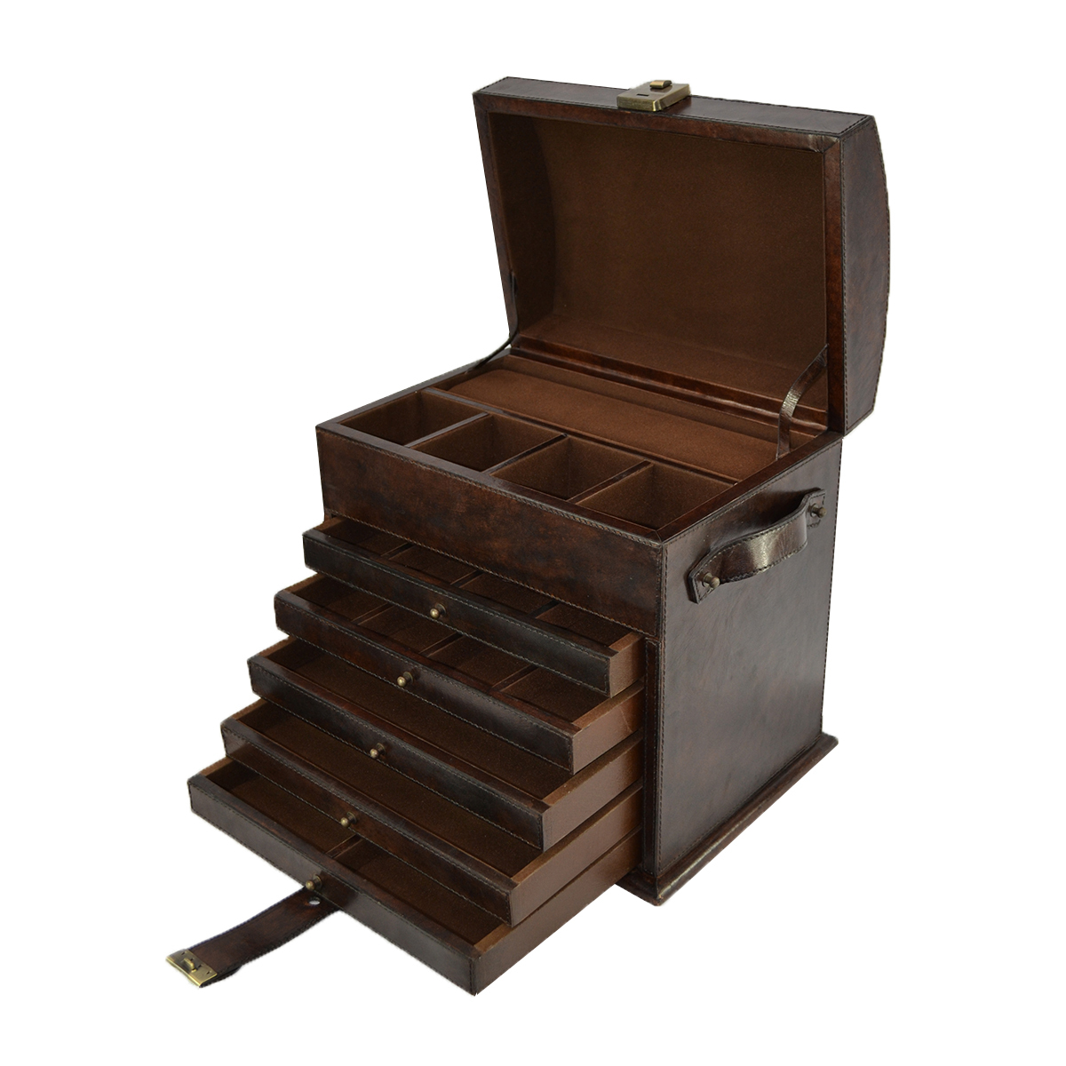 Dark Leather 6 Rack Jewellery Box