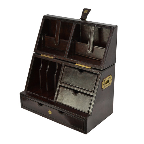Dark Leather Stationery Box