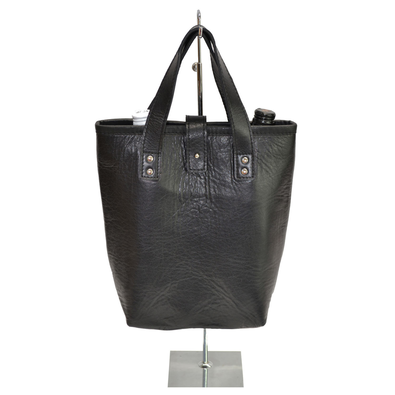Black 32cm Cow Leather Wine Holder