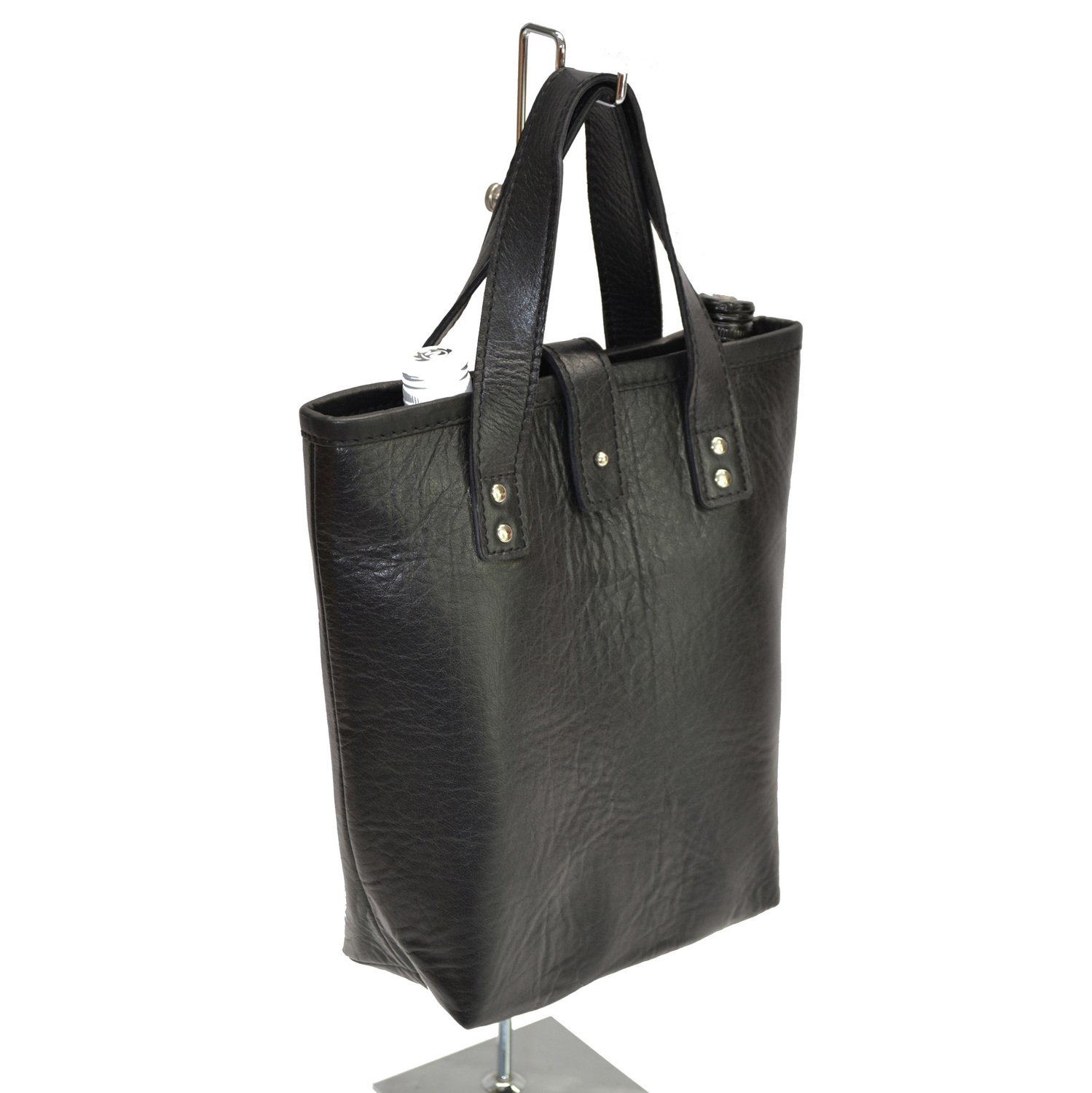 Black 32cm Cow Leather Wine Holder