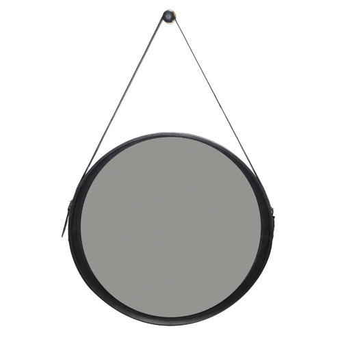 Large Sheena Round Buffalo Leather Wall Mirror