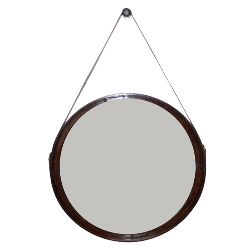 Large Sheena Round Buffalo Leather Wall Mirror