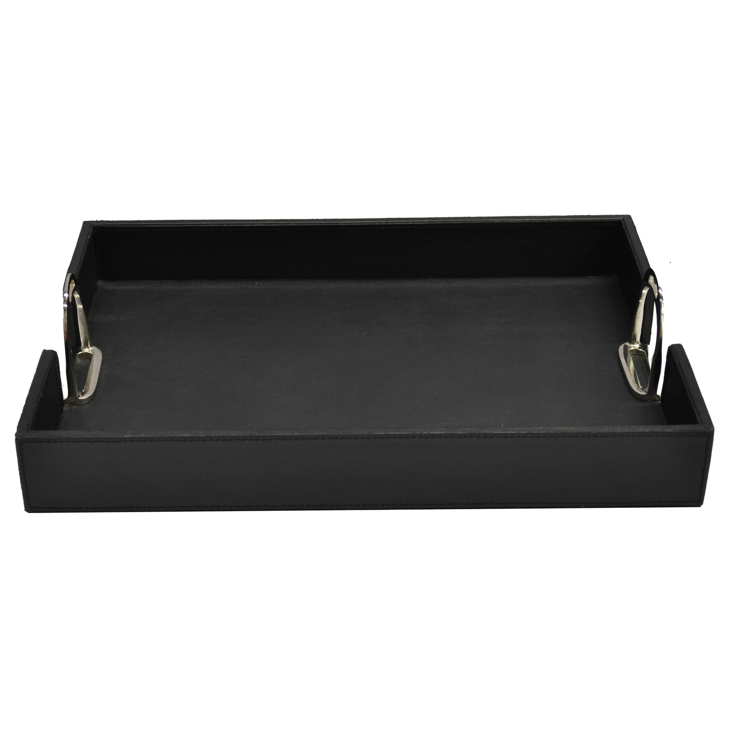 Black Buffalo Leather Tray with Stirrup