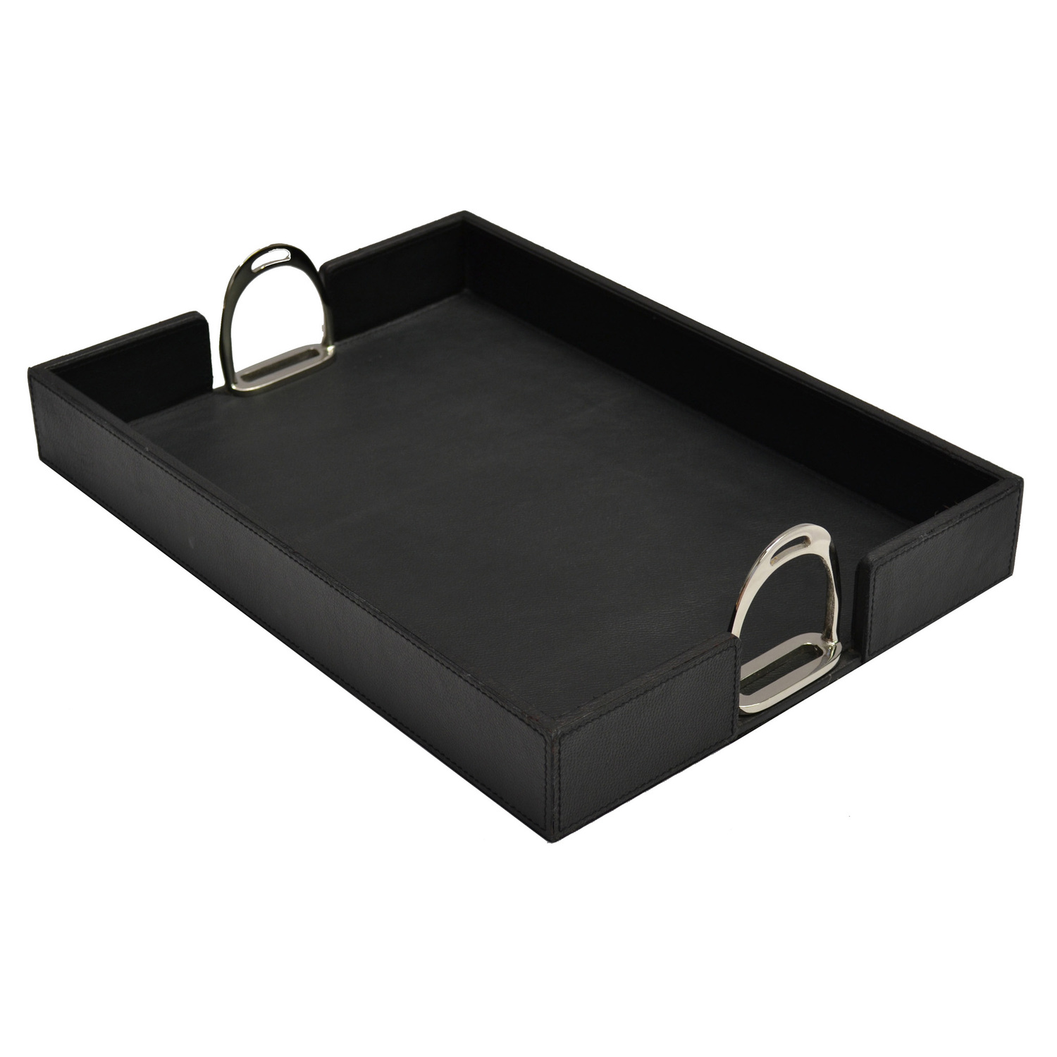 Black Buffalo Leather Tray with Stirrup
