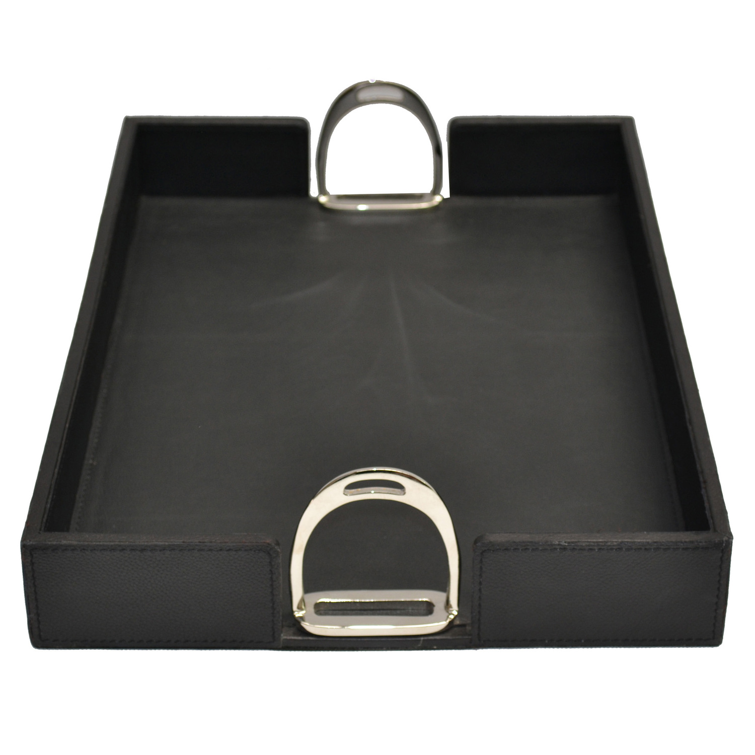 Black Buffalo Leather Tray with Stirrup