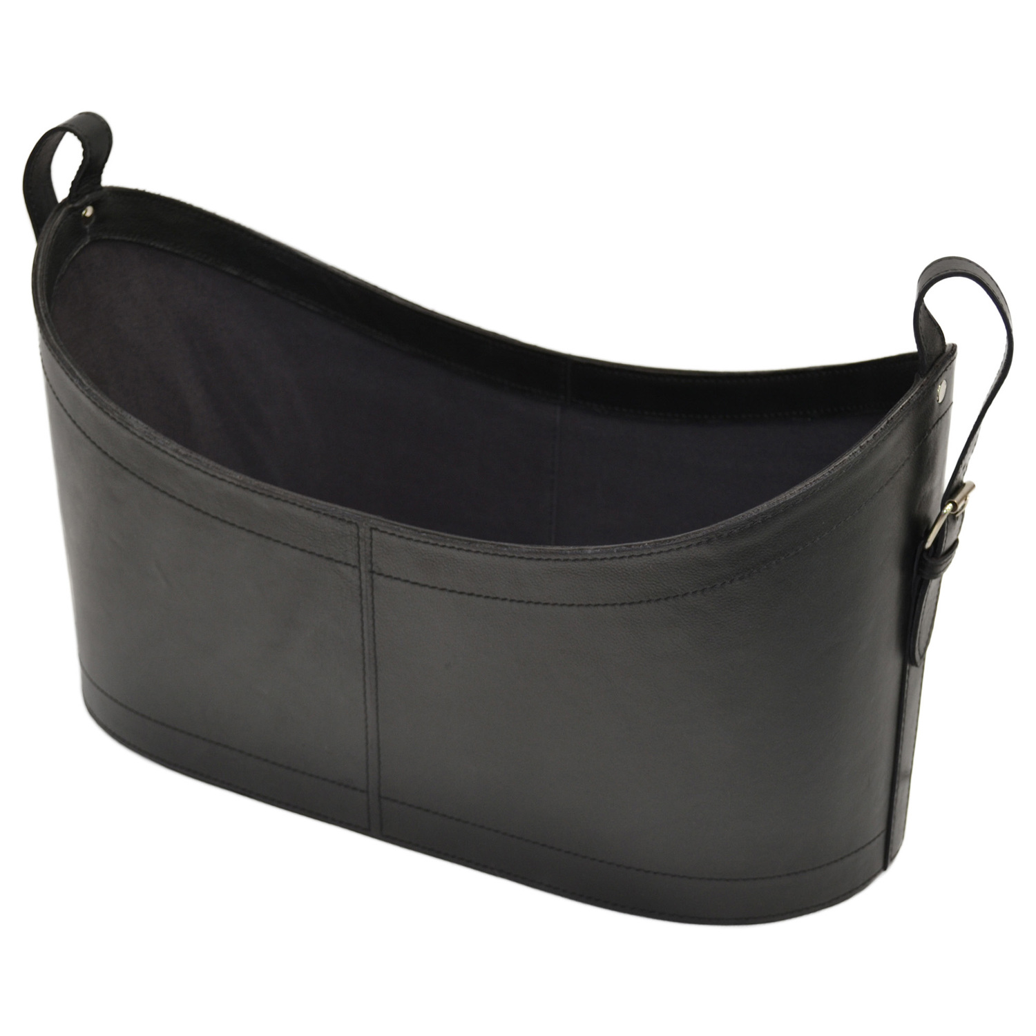 Black Buffalo Leather Scoop Magazine Basket