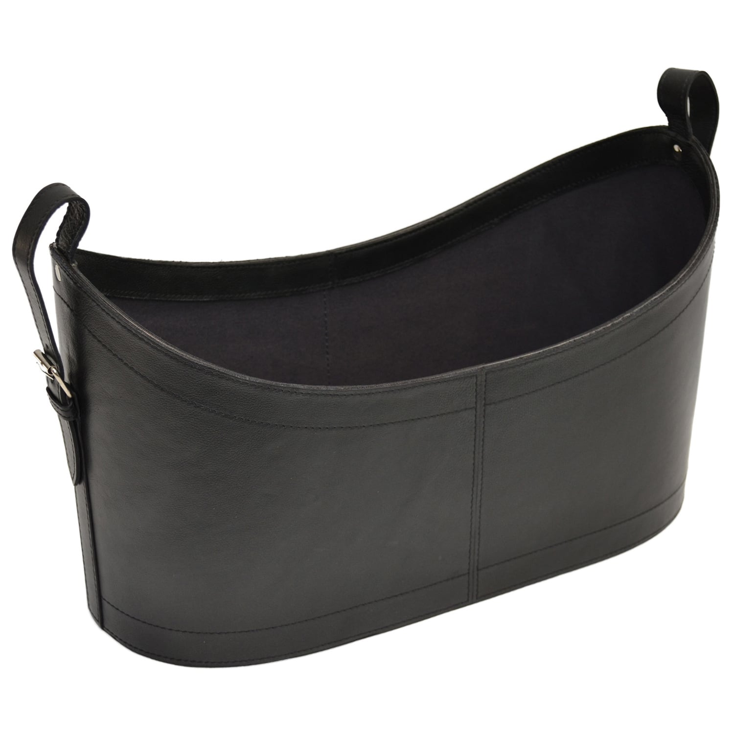Black Buffalo Leather Scoop Magazine Basket