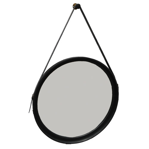 Kundra Large Sheena Round Buffalo Leather Wall Mirror | Temple & Webster