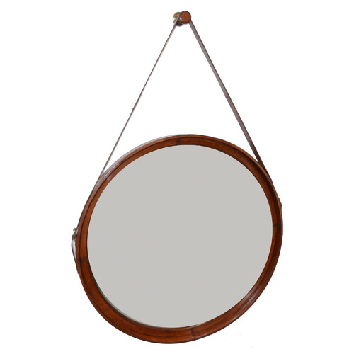Large Sheena Round Buffalo Leather Wall Mirror