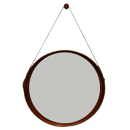Large Sheena Round Buffalo Leather Wall Mirror
