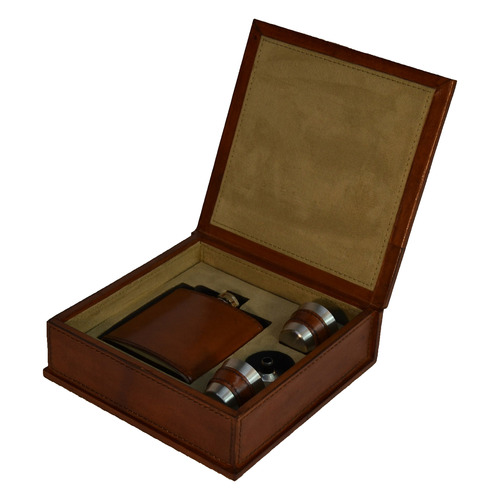 Leather Hip Flask Box Set