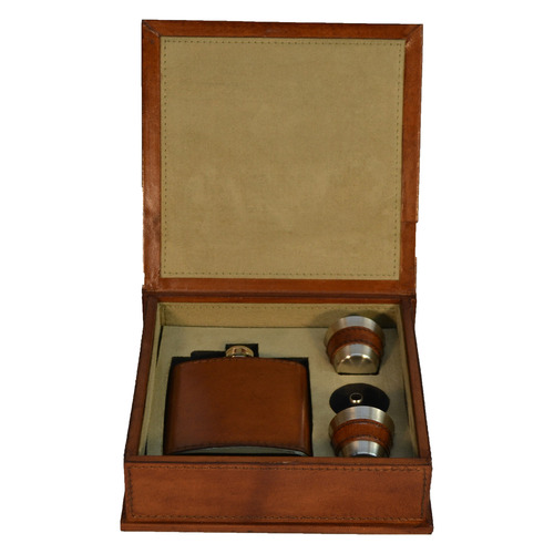 Leather Hip Flask Box Set