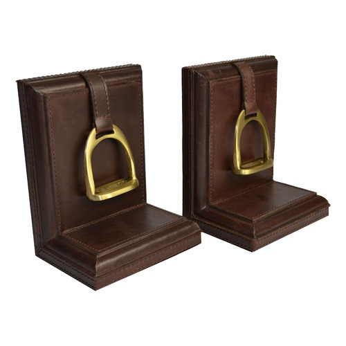 Brown Leather Bookends with Stirrup