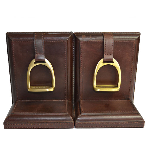 Brown Leather Bookends with Stirrup