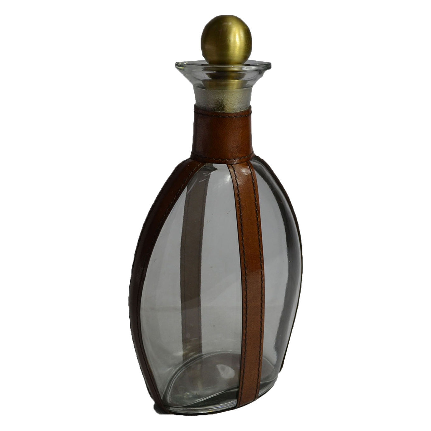 Tan Leather & Glass Decanter