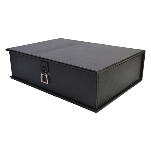 Black Leather Document Box with Stirrup