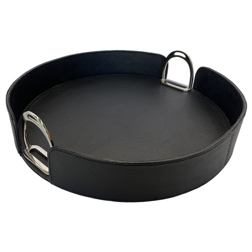 Round Leather Tray with Stirrups