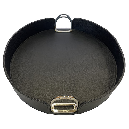 Round Leather Tray with Stirrups