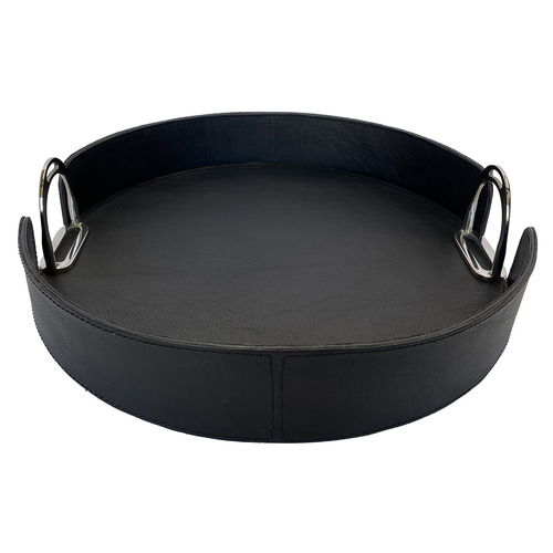 Round Leather Tray with Stirrups