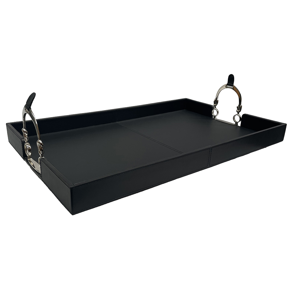Black Butler's Leather Tray with Stirrups